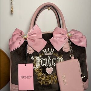 Juicy Couture Pink and Brown Satchel with Bow Accents